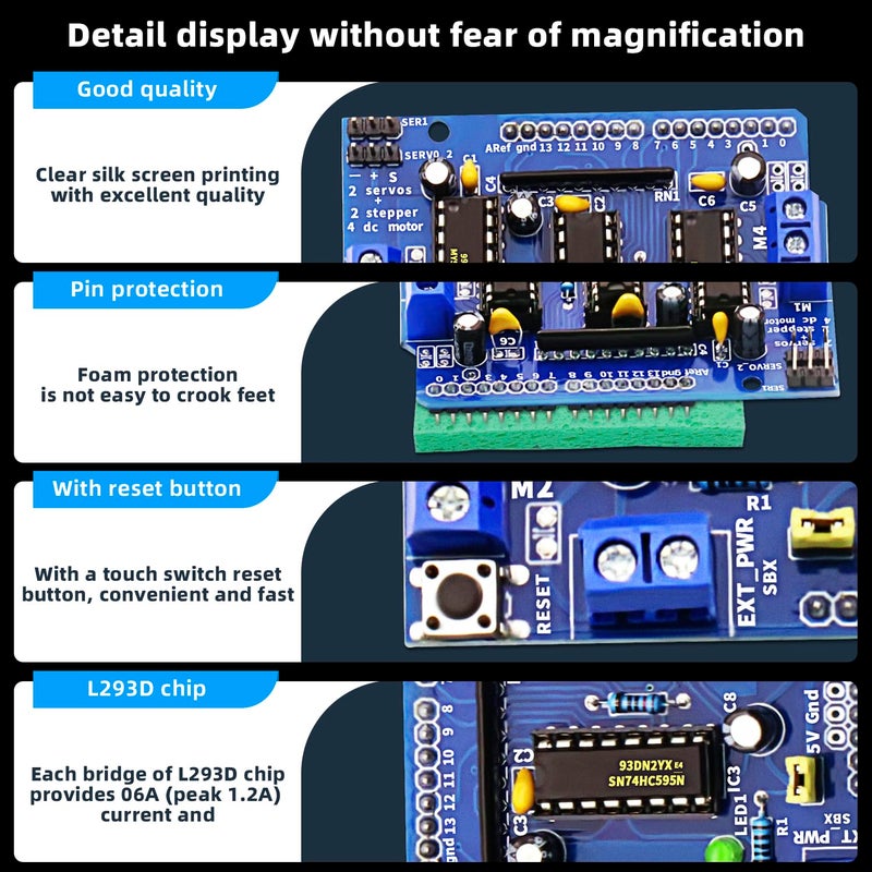 DaFuRui 4Pack L293D Stepper Motor， DC Motor Drive Shield Stepper Motor Drive Shield Expansion Board Electric Control Panels Compatible with Arduino - Image 3